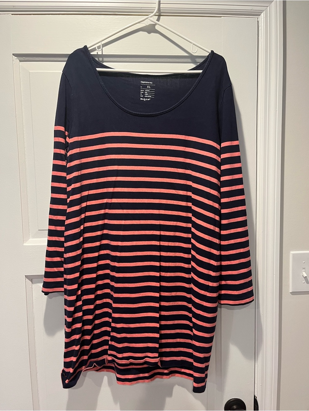 GAP Maternity Striped Navy & Coral Long Sleeve Dress